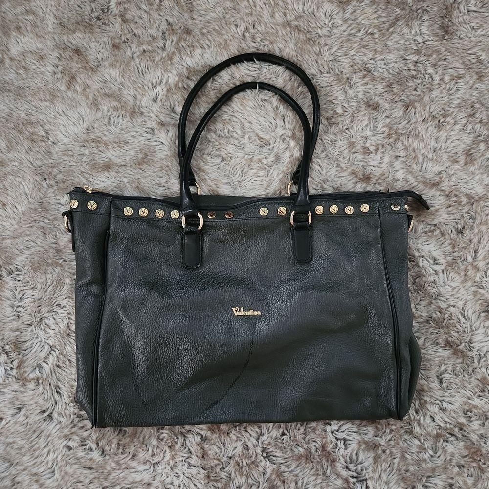 Valentina Genuine Pebble Leather Shoulder Bag Gray with Gold‎ Hardware